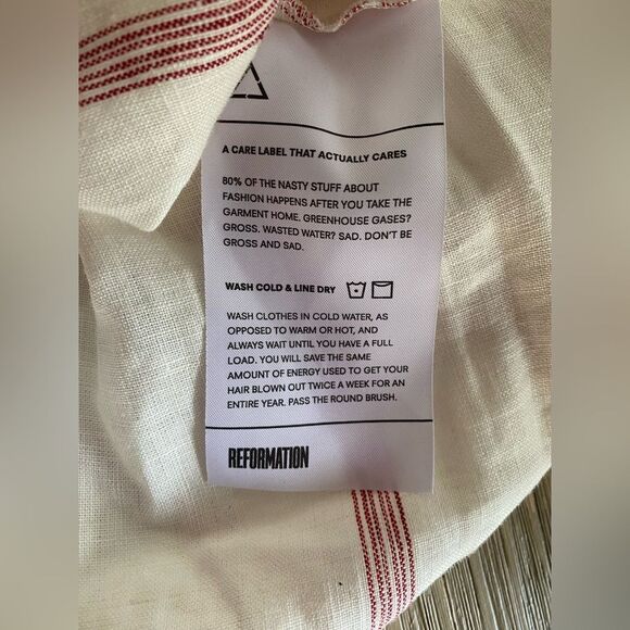 Reformation Lavender Midi Dress Sleeveless White Red Stripe 100% Linen Sz 6 NWT - Picture 11 of 14